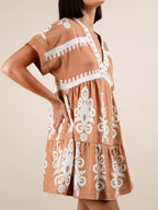 Printed V-neck Short Sleeve Mini Dress (9)