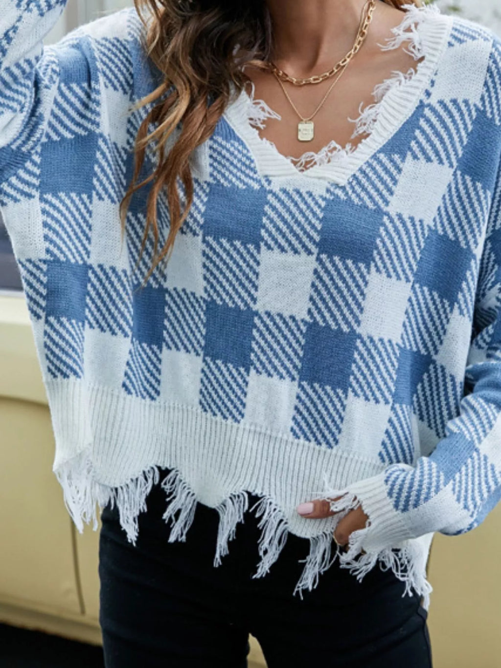 Frayed Hem Long Sleeve Sweater (15)