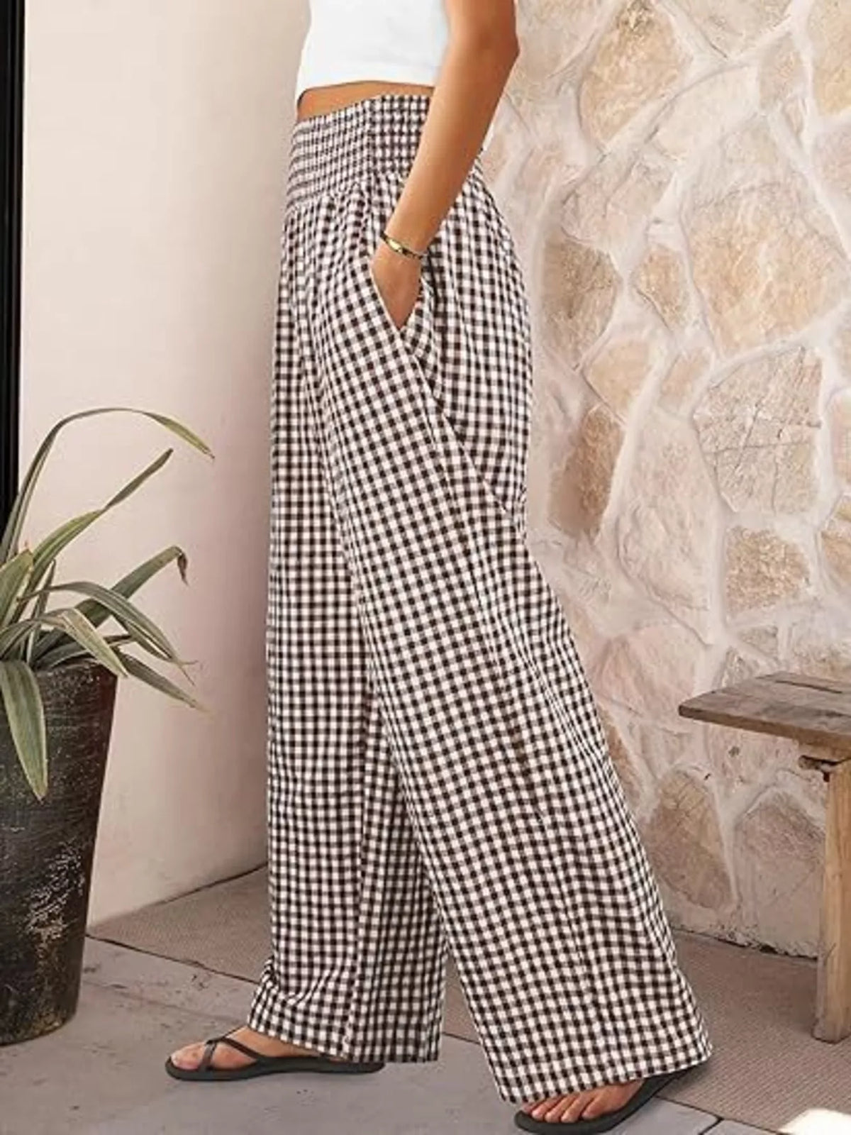 Gingham Wide-leg Pants (14)