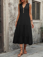 Decorative Button Notched Sleeveless Dress (12)