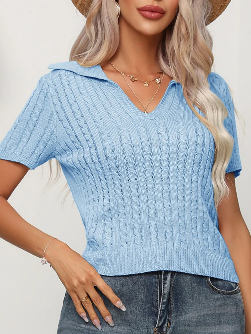 Cable Knit Short Sleeve Top (9)