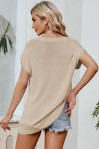 Block V-neck Short Sleeve Knit Top (23)