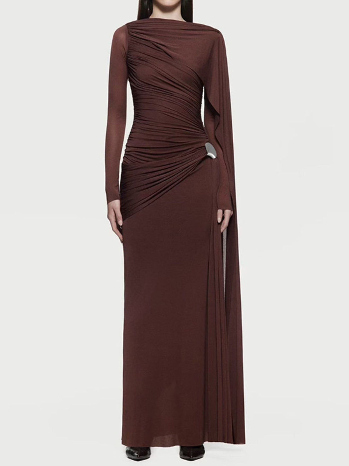 Ruched Draped Long Sleeve Maxi Dress (7)