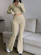 Zip Up Long Sleeve Top Pants Set (5)