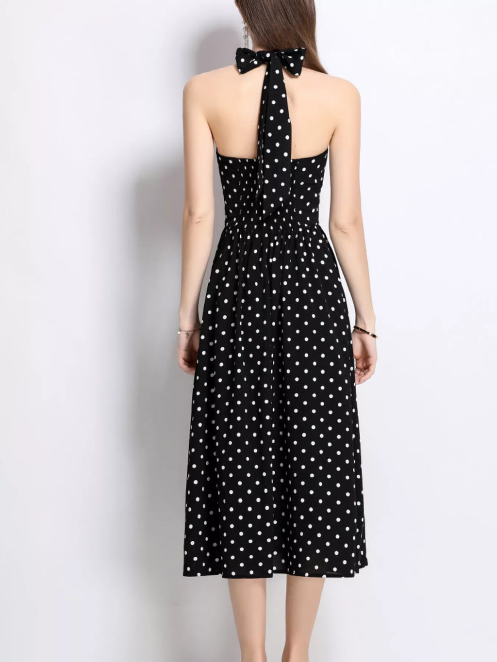 Polka Dot Halter Neck Midi Dress (5)