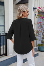 Ruffled V-neck Three-quarter Sleeve Blouse (24)