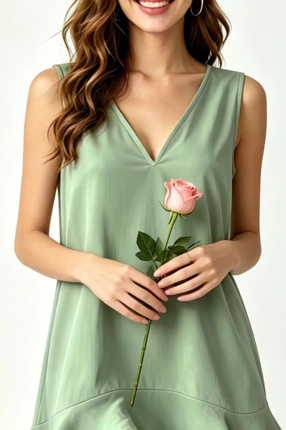 Full Size Sleeveless V-neck Ruffle Hem Mini Dress Plus (9)