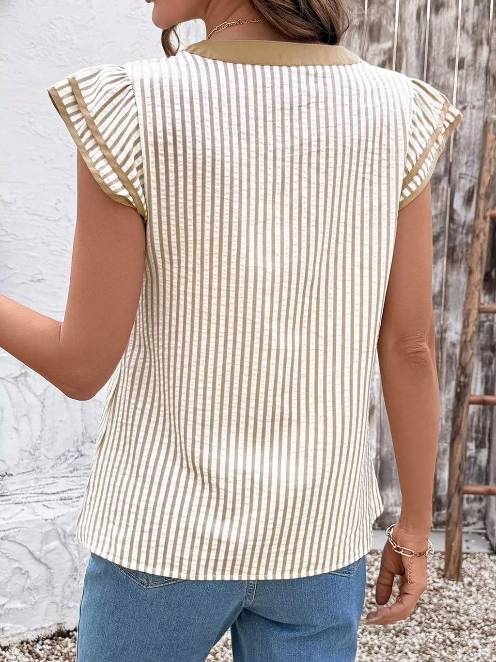 Striped Ruffle Sleeve Blouse (23)