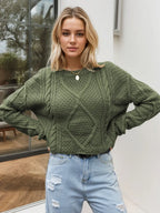 Cable-knit Round Neck Dropped Shoulder Sweater (11)