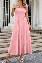 Tie-shoulder Smocked Tiered Dress (4)