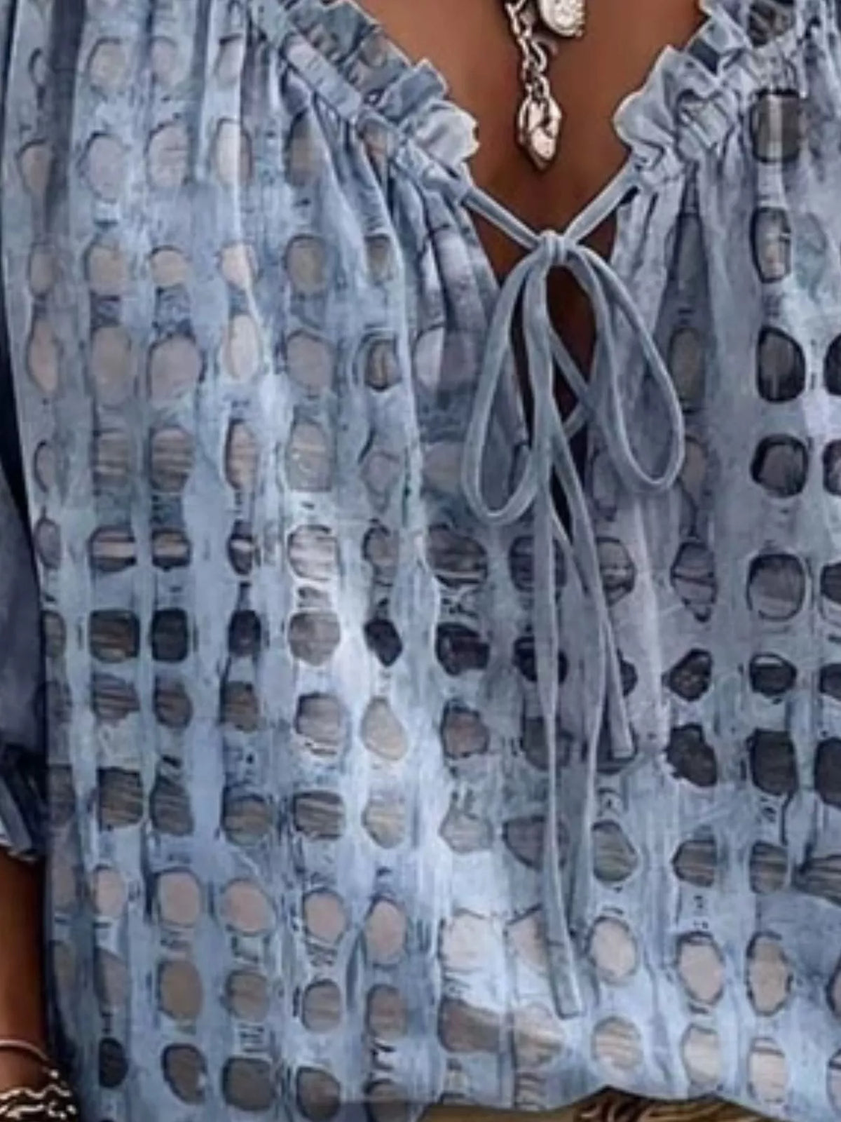 Full Size Tie Neck 3/4 Sleeve Blouse Plus (6)