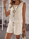 Decor Button Round Neck Tank Shorts Set