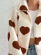 Heart Zip Up Drop Shoulder Furry Jacket (7)