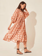 Floral Tie Neck Lantern Sleeve Dress (14)
