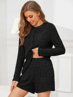 Ribbed Round Neck Top Shorts Set (18)