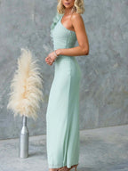 One-shoulder Floral Trim Sleeveless Maxi Dress (14)