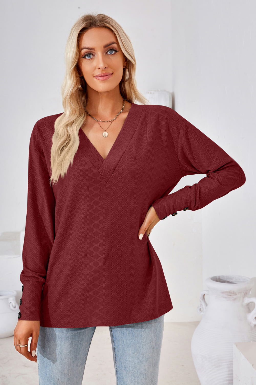 V-neck Long Sleeve Blouse (23)