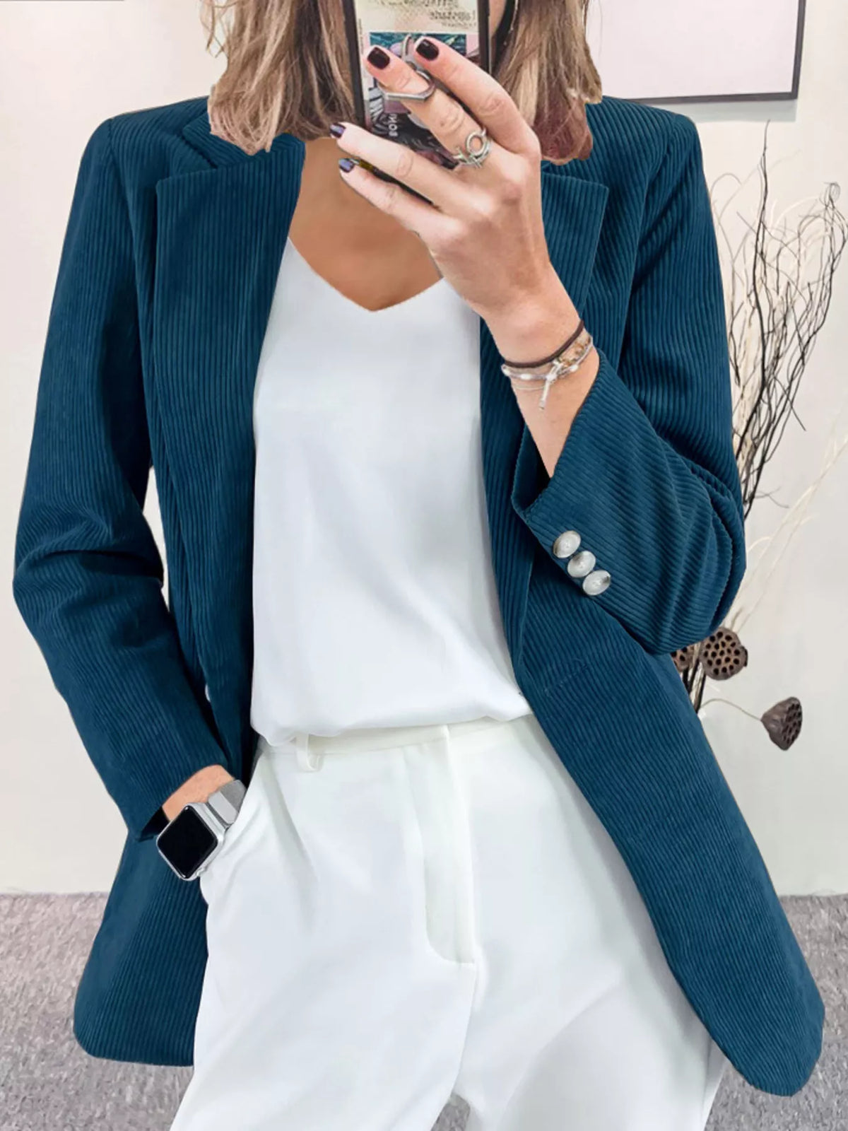 Corduroy Lapel Collar Casual Blazer (13)