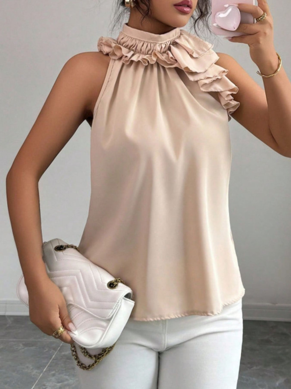 Ruffle High Neck Sleeveless Top (6)