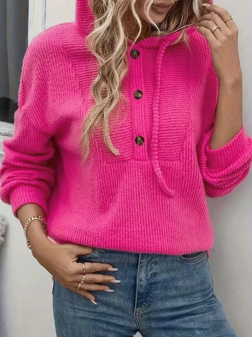 Button-front Drawstring Hoodie (14)