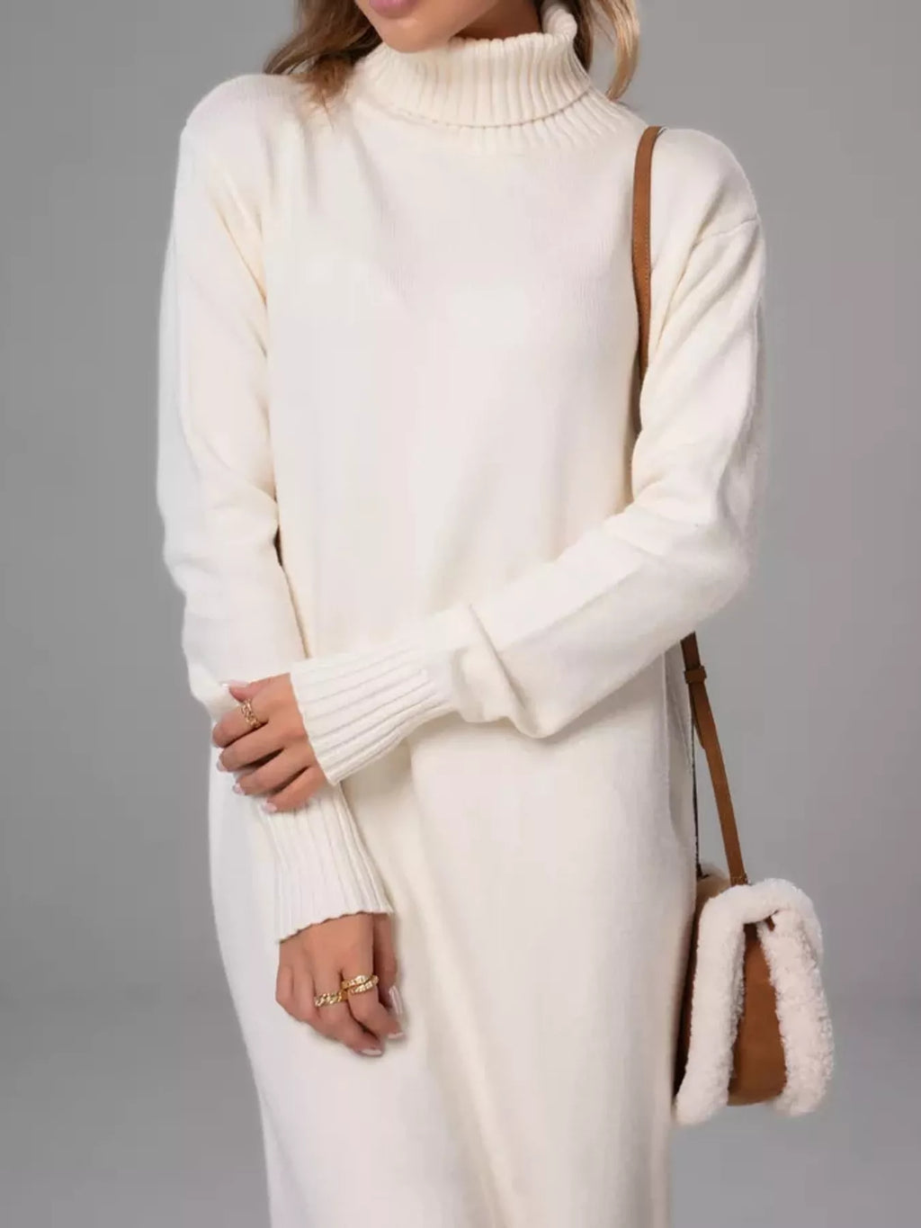 Turtleneck Ribbed Knit Sweater Dress (12)