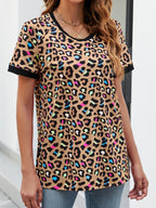 Leopard Round Neck Short Sleeve Tee Shirt (23)