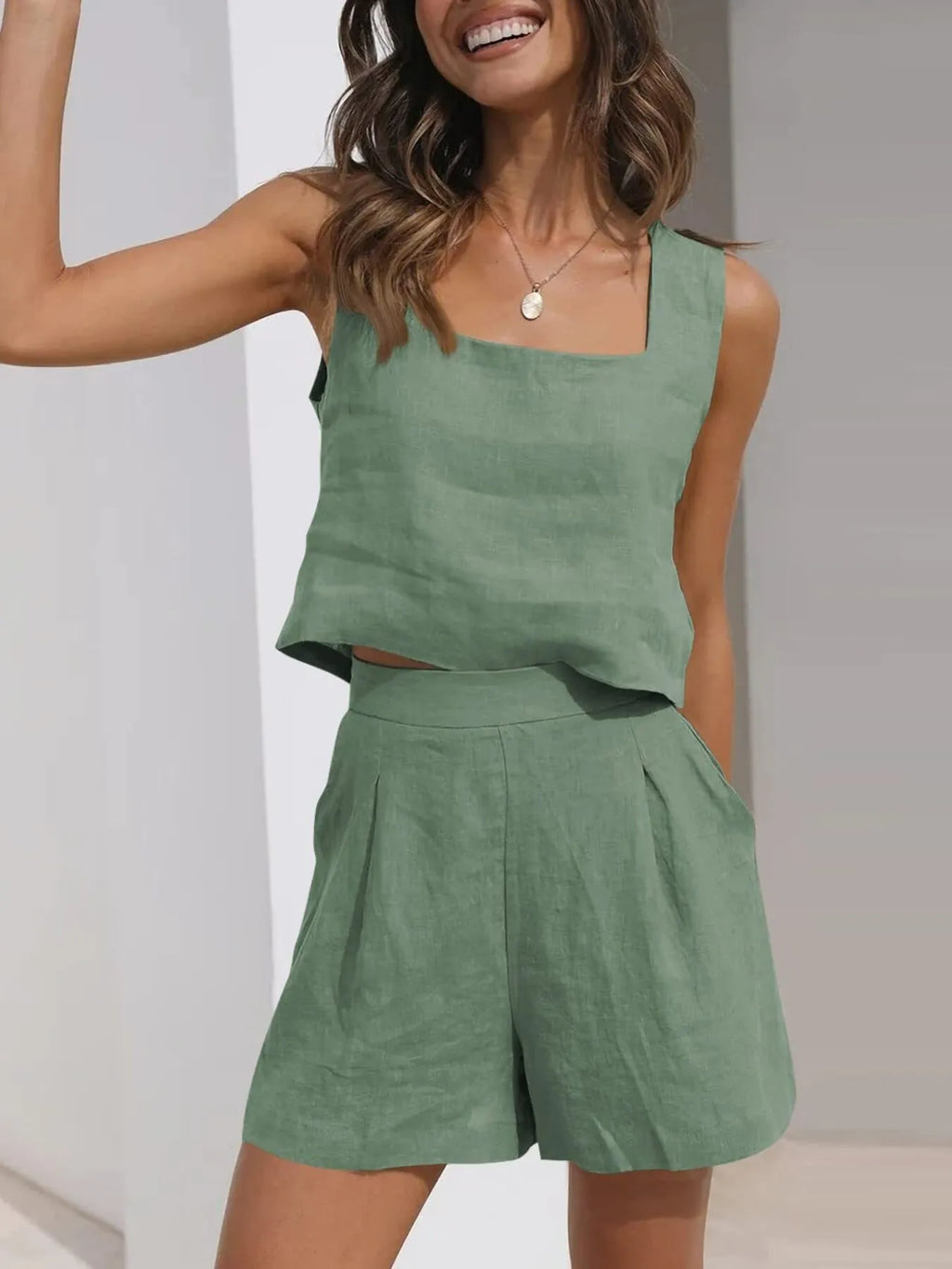 Square Neck Tank Shorts Set (29)