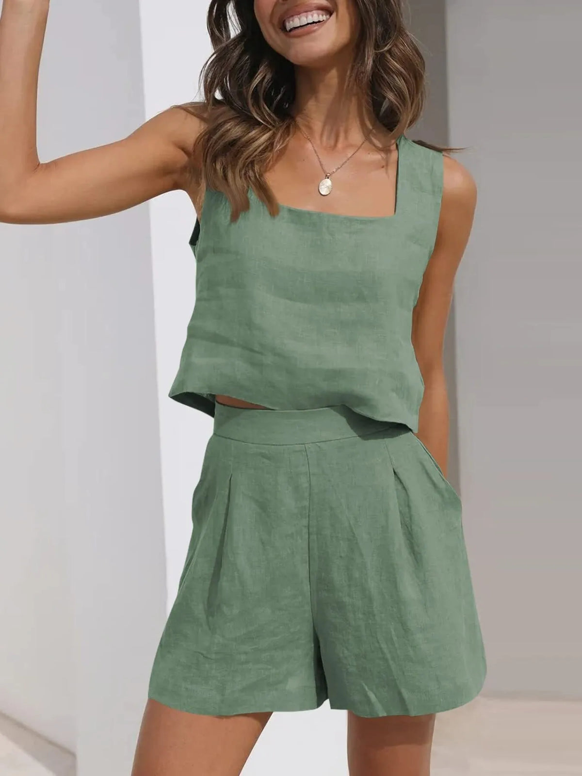 Square Neck Tank Shorts Set (29)