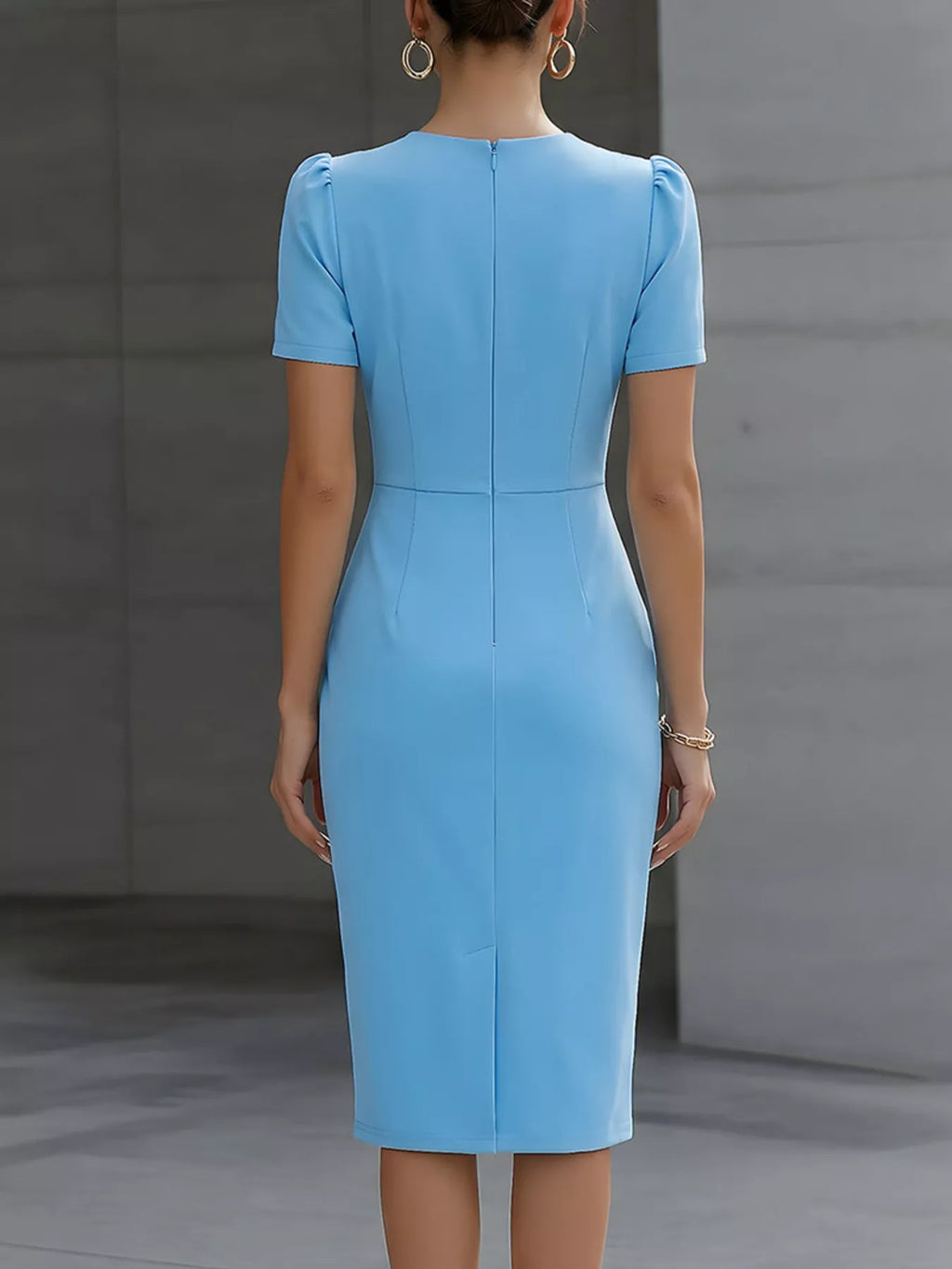 Ruched Short Sleeve Midi Dress (5)