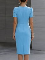 Ruched Short Sleeve Midi Dress (5)