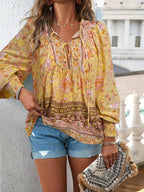 Floral Print Tie Neck Bohemian Blouse (21)