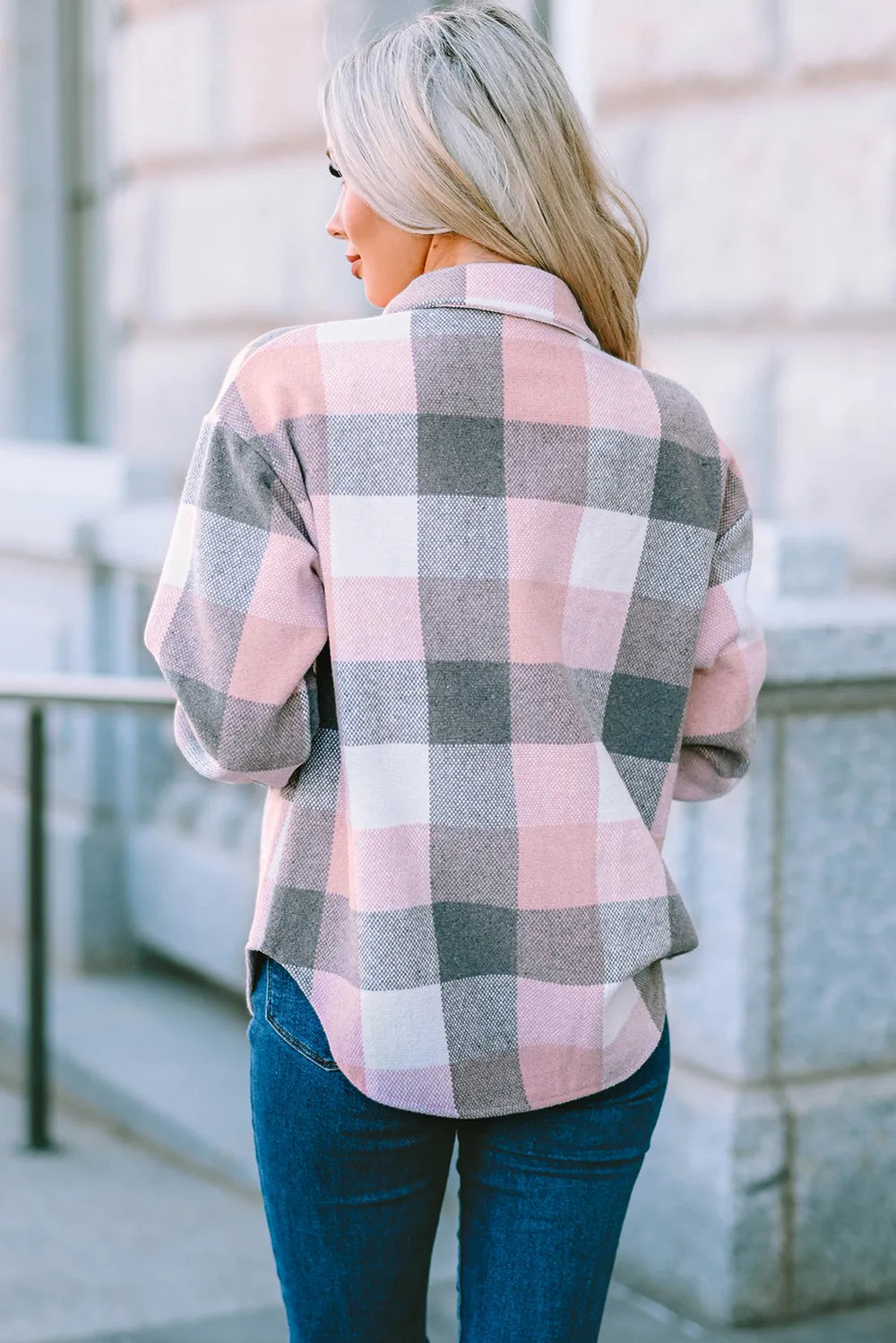 Plaid Button Up Dropped Shoulder Jacket (10)