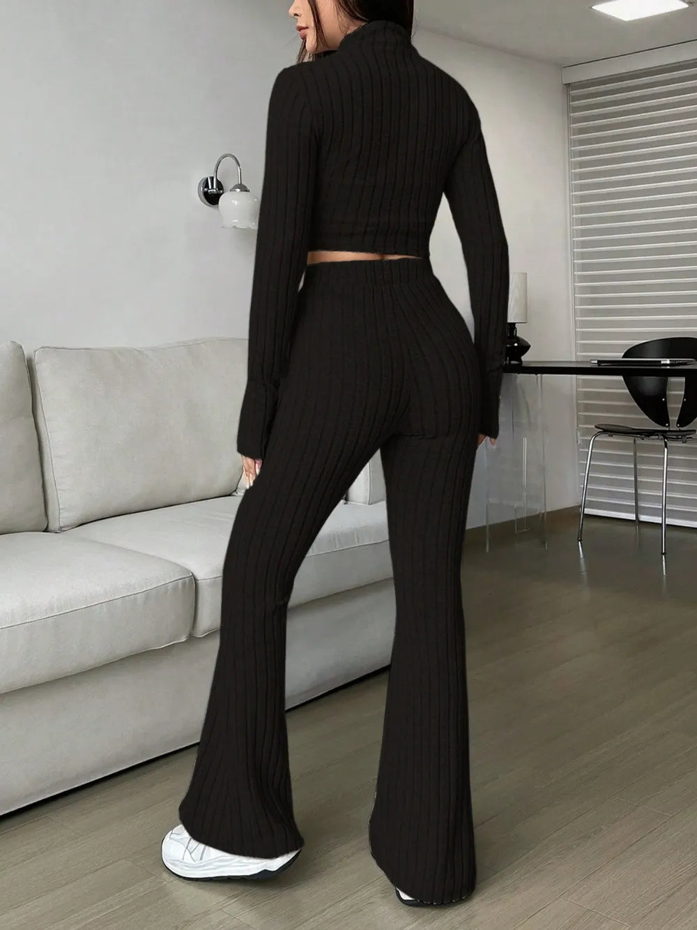 Zip Up Long Sleeve Top Pants Set (17)
