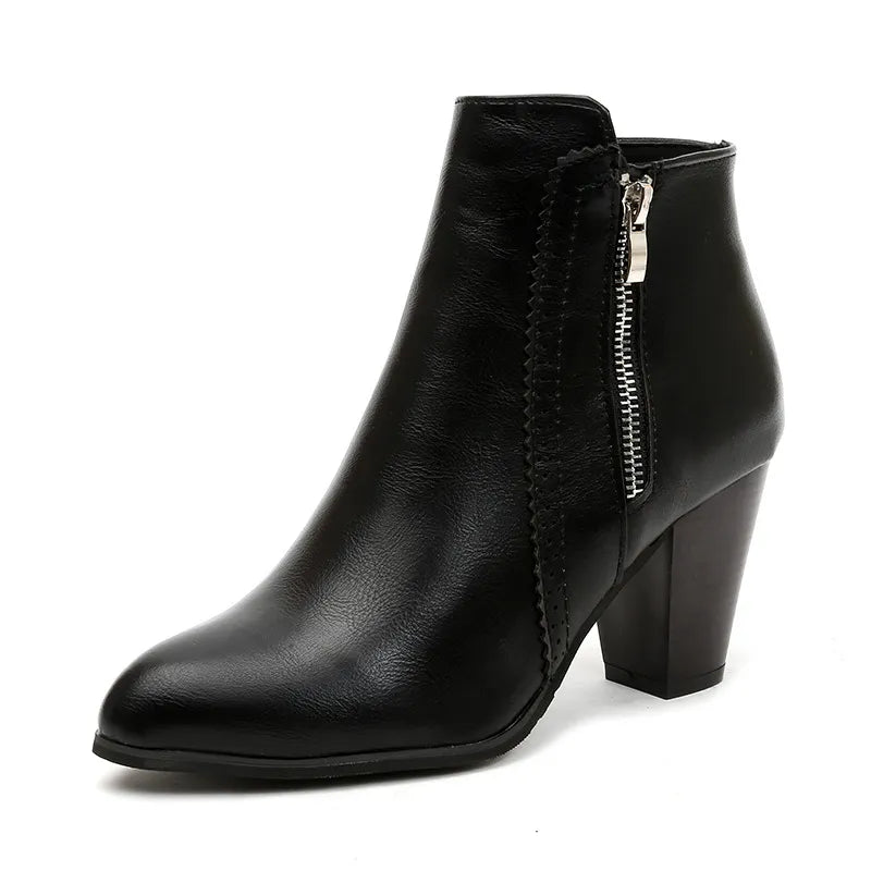Pu Leather Block Heel Boots (5)