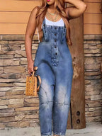 Full Size Button Front Denim Overalls Pockets Plus (6)
