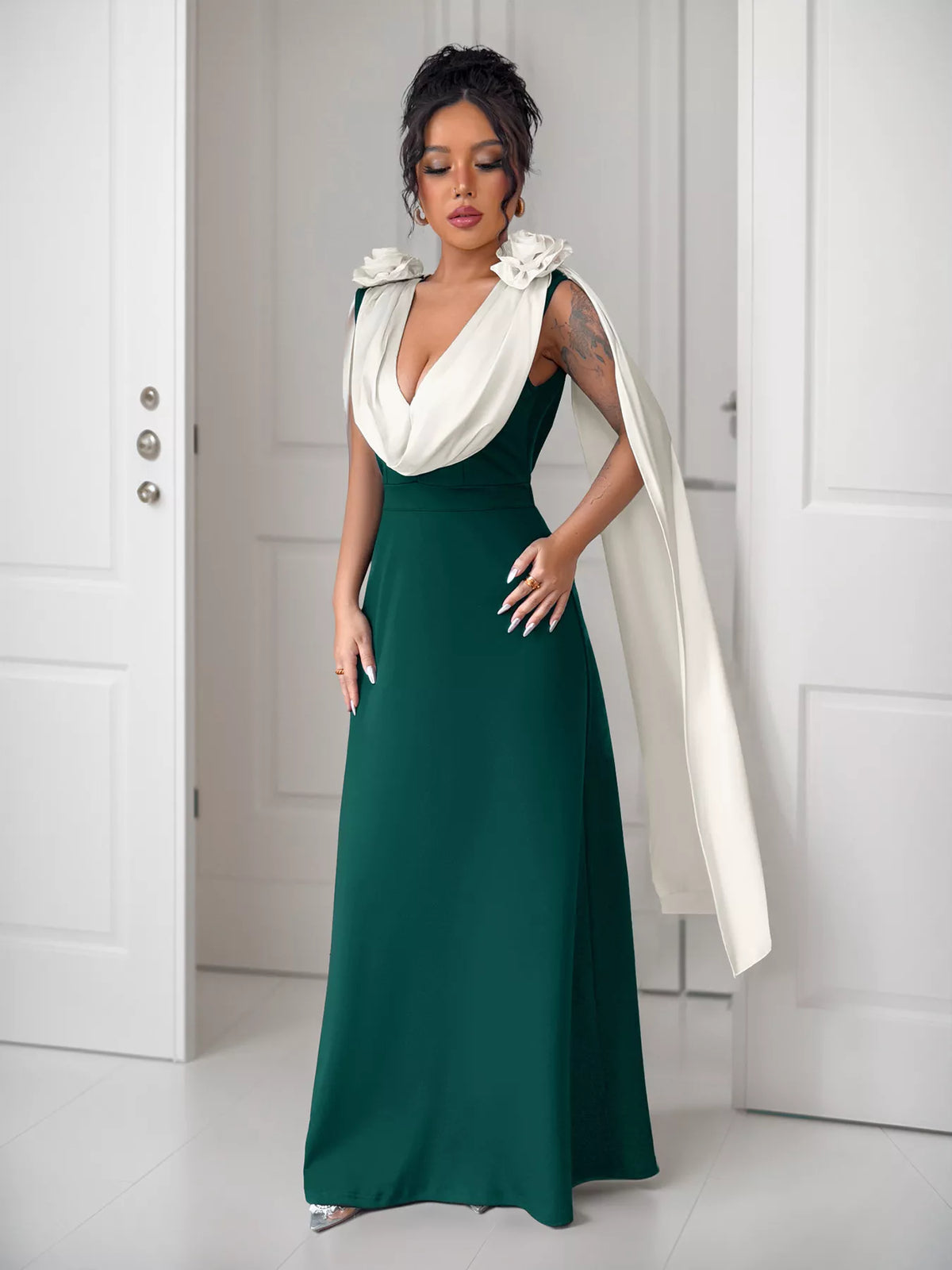 Floral Applique Two Tone Maxi Dress (11)