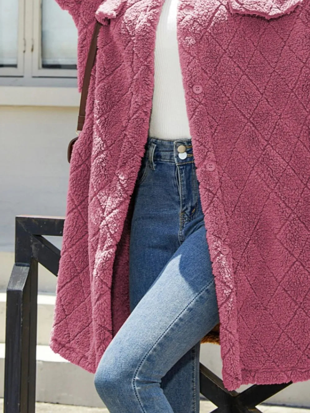Texture Button Up Dropped Shoulder Coat (8)