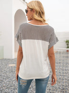 Striped V-neck Short Sleeve T-shirt (12)