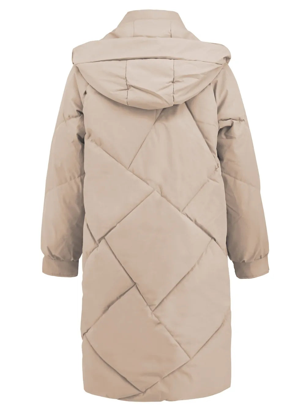 Long Sleeve Longline Hooded Winter Coat Pockets (8)