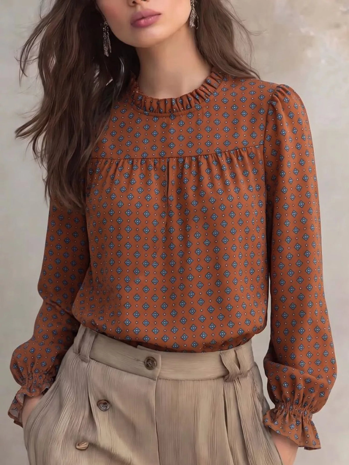 Printed Flounce Sleeve Blouse (3)