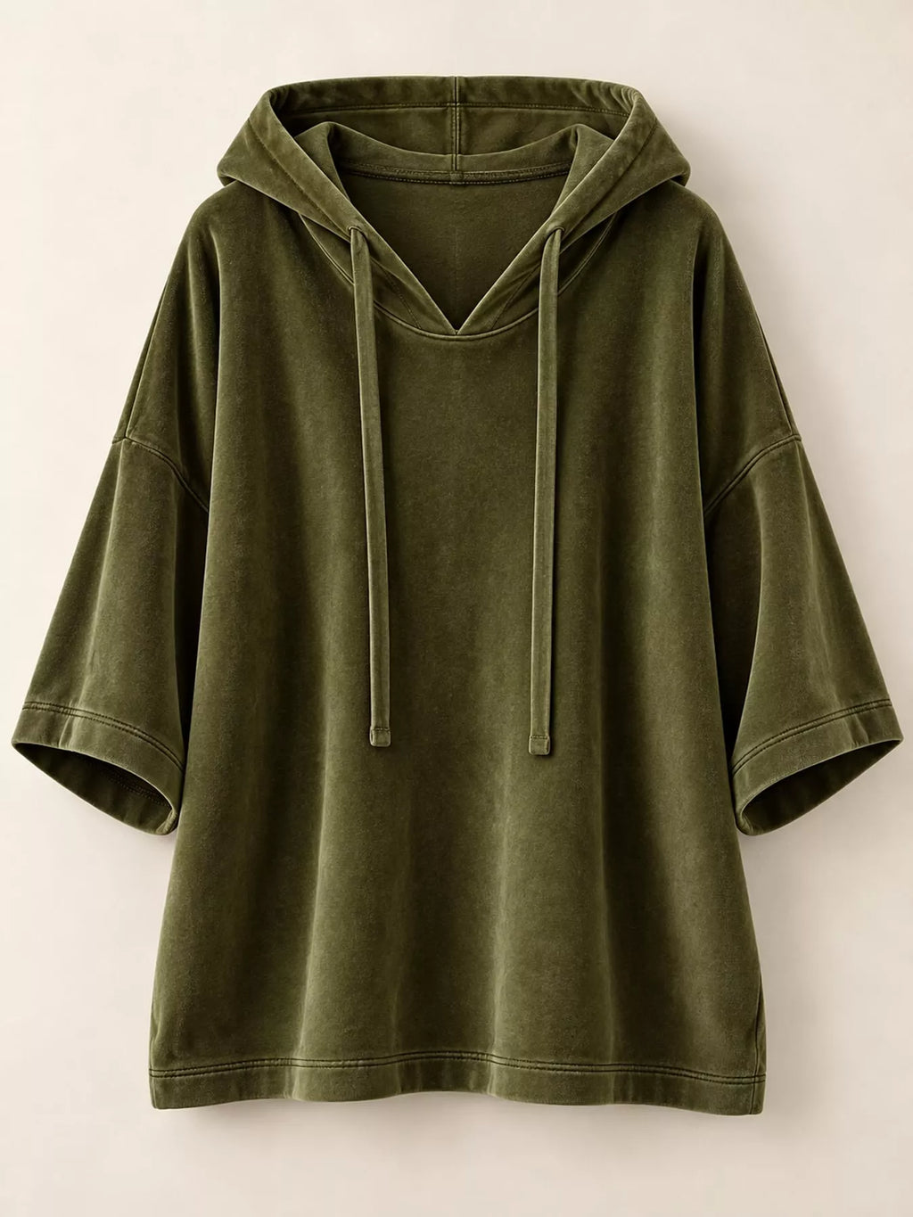 Full Size Velvet Half Sleeve Hoodie Drawstring Plus (28)