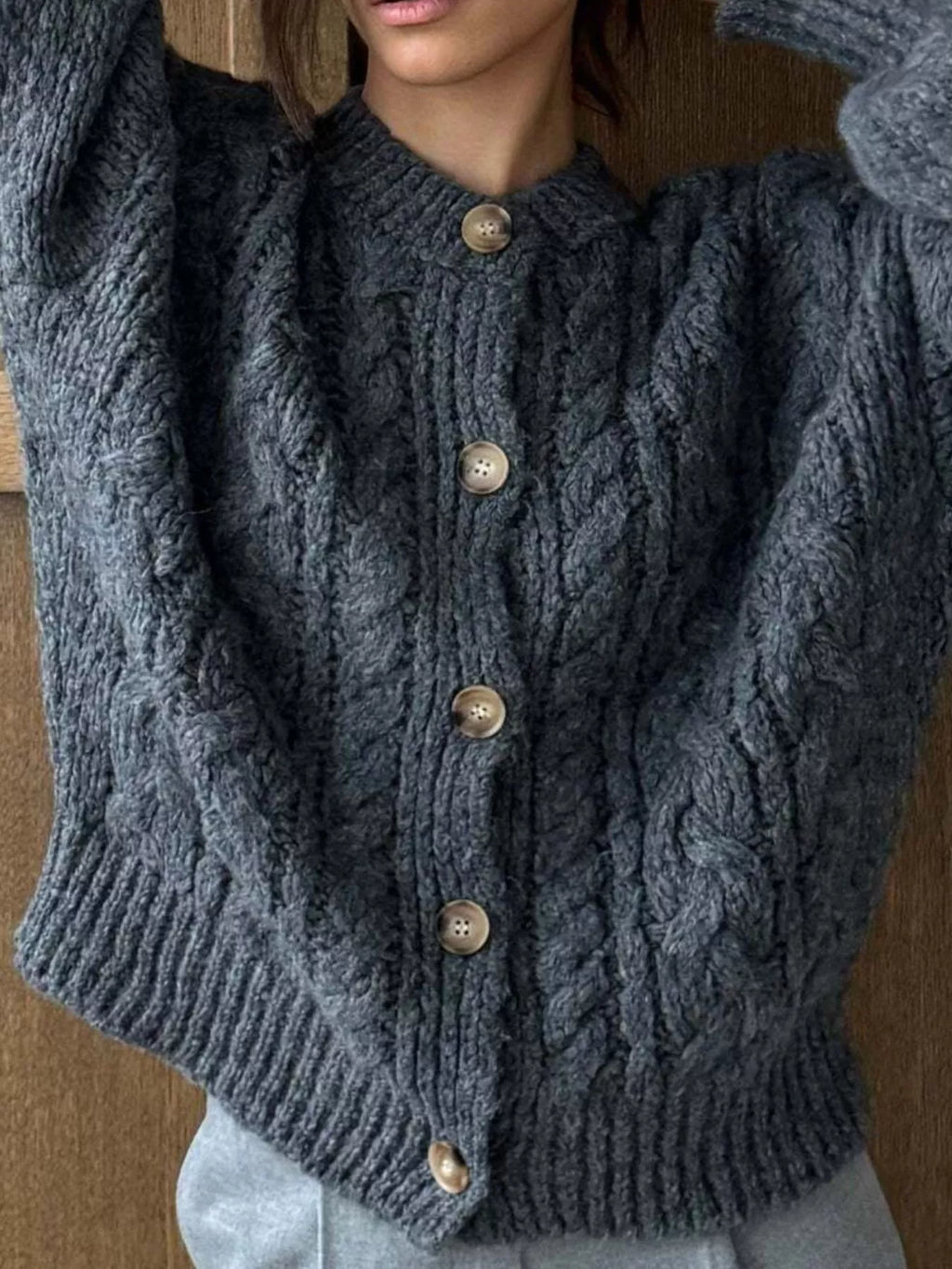 Cable Knit Button-down Cardigan (14)