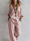 Off-shoulder Loose Fit Top Pants Two-piece Set