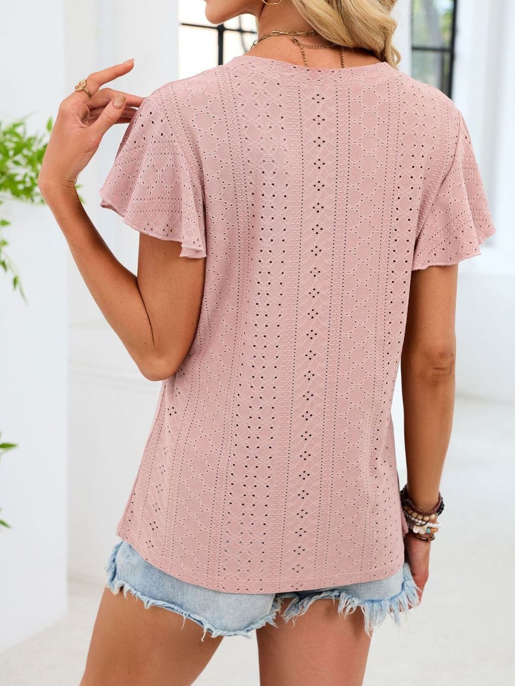 V-neck Flutter Sleeve T-shirt (12)