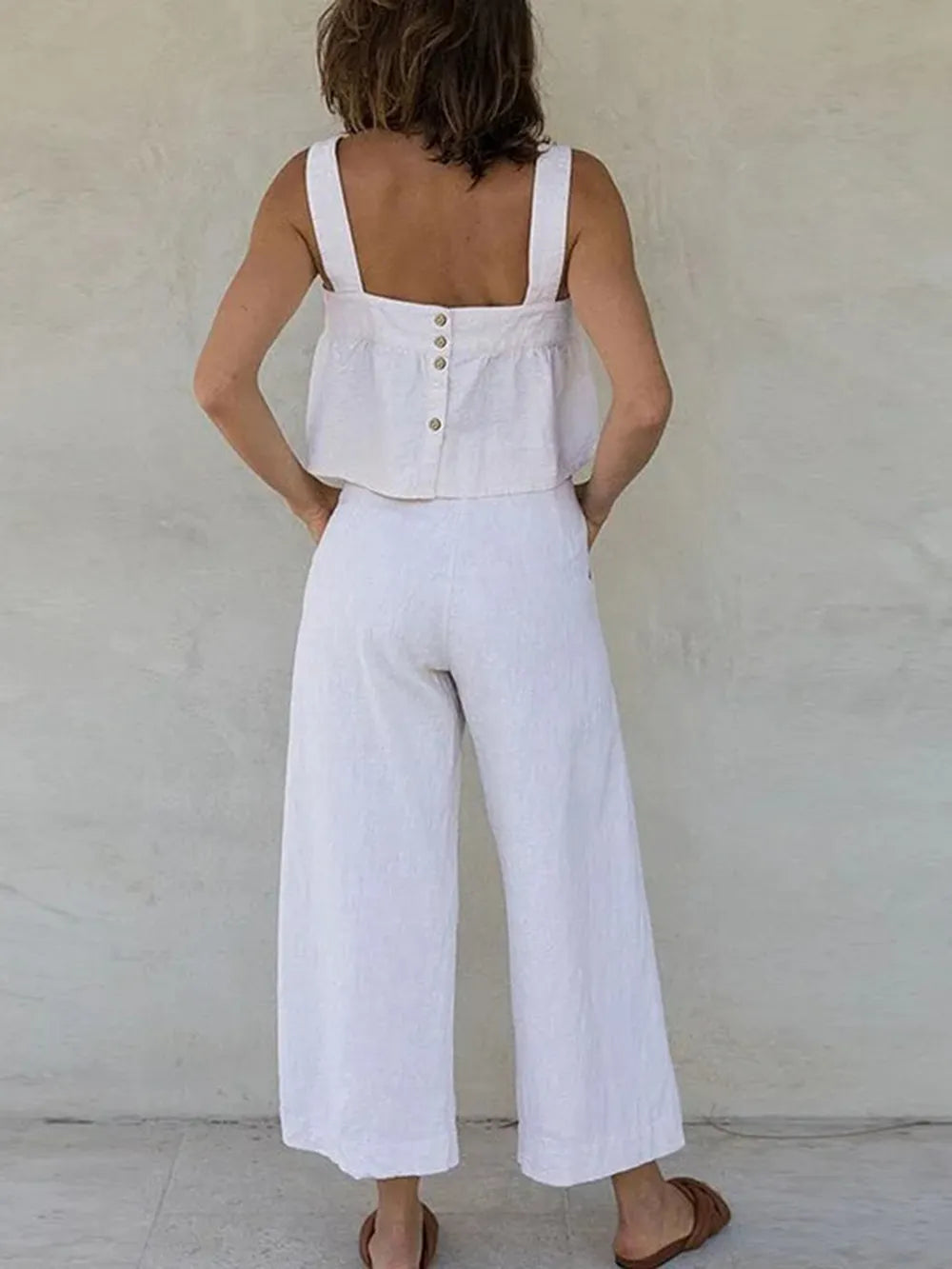 Square Neck Wide Strap Top Pants Set (2)