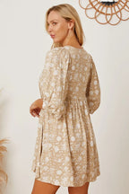 Floral Tie Neck Ruched Babydoll Dress (2)