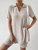 Johnny Collar Short Sleeve Top Shorts Set