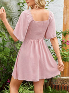 Smocked Back Knotted Flutter Sleeve Dress (8)