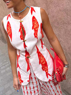 Fish Print Sleeveless Top Pants Set
