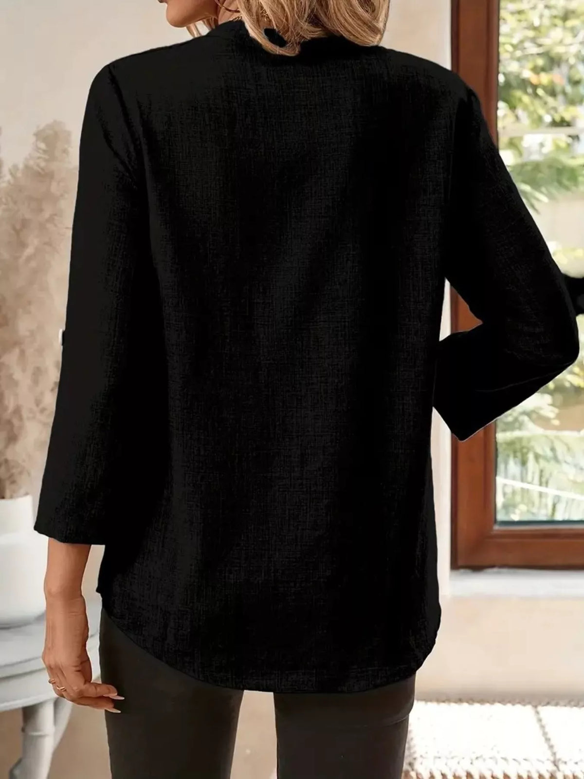 Roll-up Sleeve Notched Blouse (8)